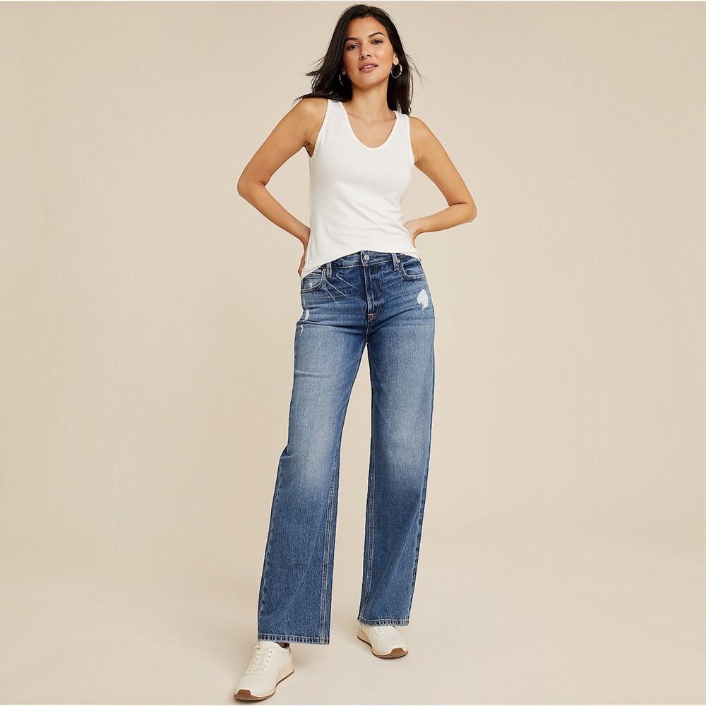 Maurices Goldie Blues Cheeky Wide Leg Jeans Women's Distressed Med Wash Denim 10
